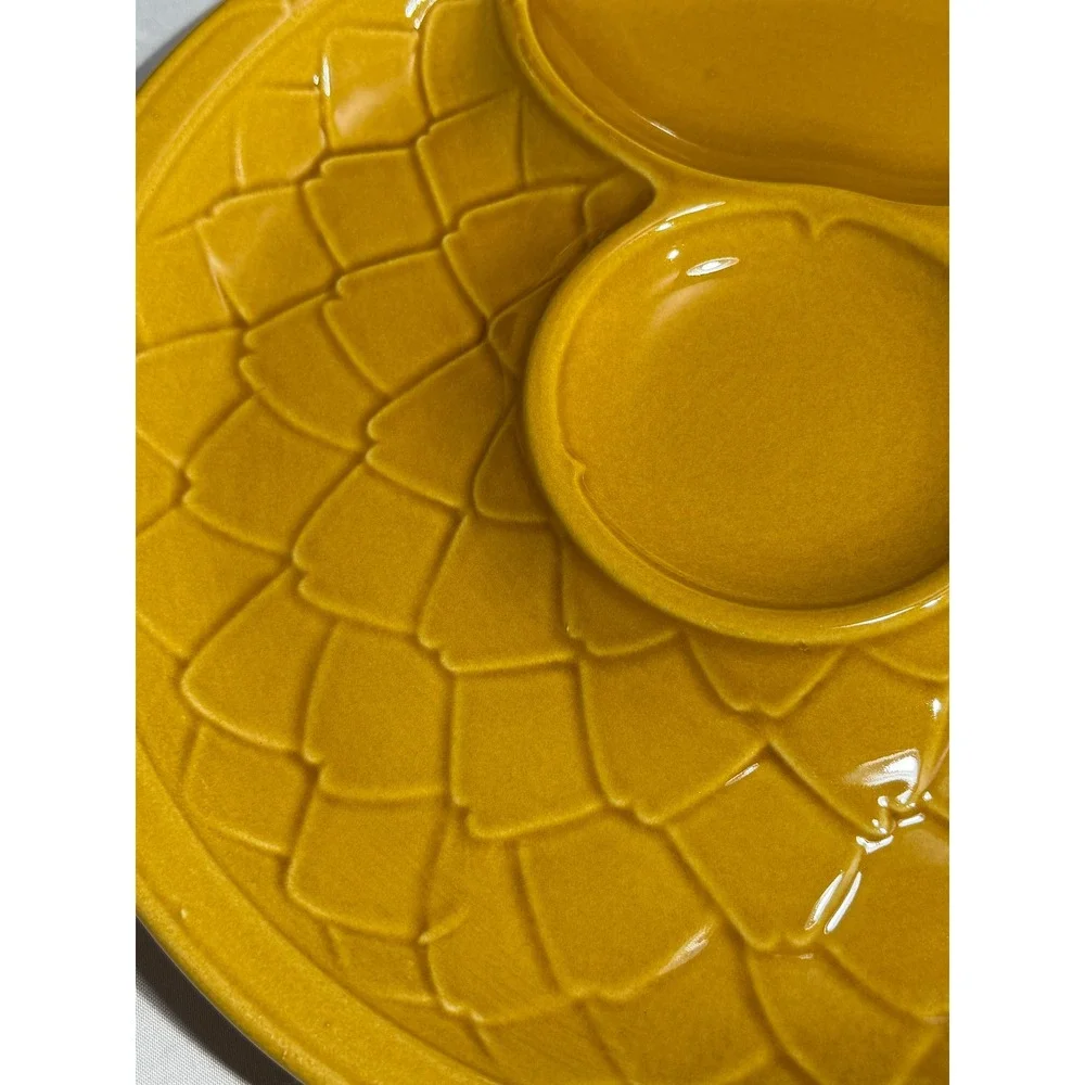 Vintage Salins France Artichoke Plate Mustard Yellow Ceramic Petal Serving Dish
